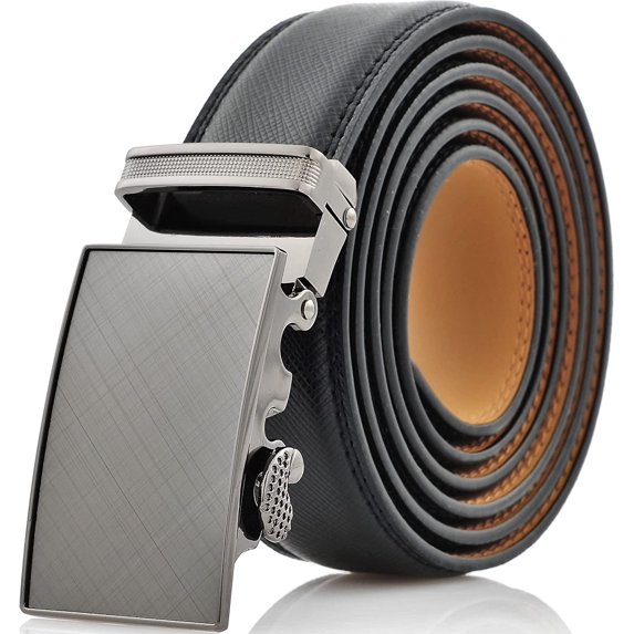 marino mens genuine leather ratchet dress belt with automatic buckle, enclosed in an elegant gift box - gunblack silver - adjustable from 38" to 54" waist