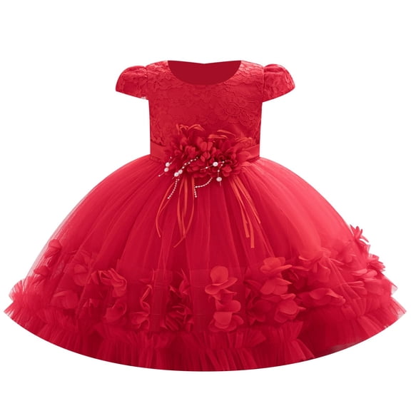 CPNG Toddler Baby Girls Birthday Party Dress Cap Sleeve Flower Girl Wedding Shiny Butterfly Pageant Formal Ball Dress(Red,3-4 Years)