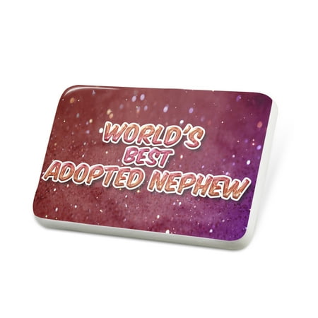 Porcelein Pin Worlds best Adopted Nephew, happy sparkels Lapel Badge – NEONBLOND