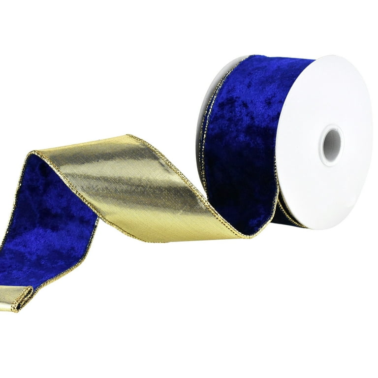 Christmas Velvet and Metallic Back Wired Ribbon, 2-1/2-Inch 10-Yard - Deep  Blue/Gold