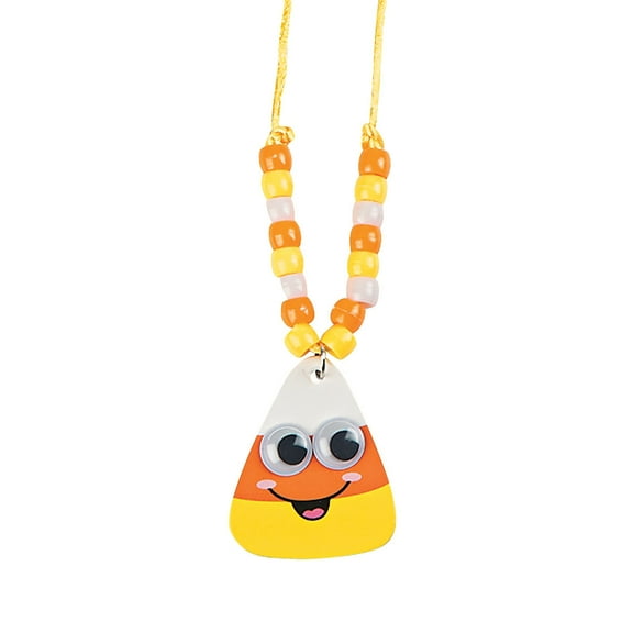 Fun Express Smile Face Candy Corn Necklace Multi-color Halloween Party Favors, 12 Count