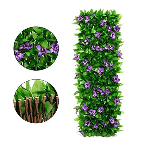 Doefo Expandable Artificial Garden Fence | Faux Ivy Privacy Fence Screen with Violet Flower, Realistic Decorative Patio Fence Greenery Backdrop for Backyard, Balcony, Outdoor