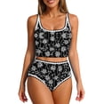 thumbnail image 2 of Maqroz Modest Swimwear for Women Two Piece High Waisted Bikini Set Square Neck Floral Print Contrast Trim Fashion Summer Swimwear for Beach Vacation, 2 of 9