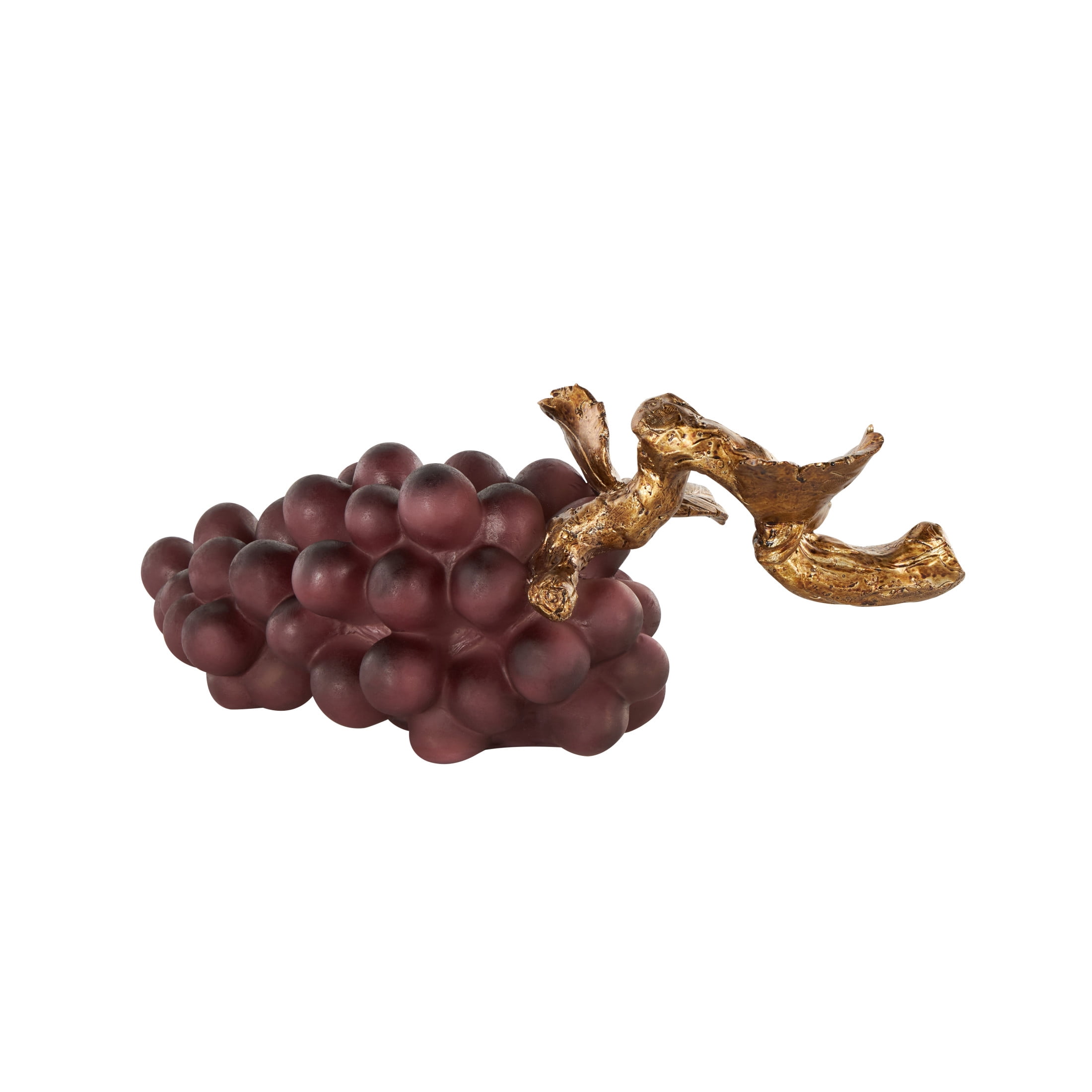 14" x 6" Purple Polystone Grape Fruit Sculpture with Gold Stem, by DecMode