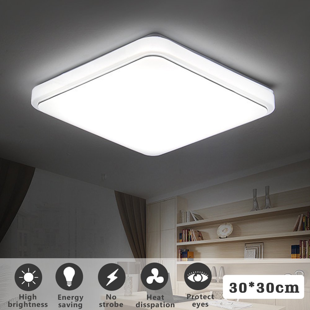Square Led Ceiling Light Flush Mount 24w 1000lm Ceiling Down Light Fixture Lamp For Home Kitchen Dining Living Room Bedroom 30x30cm