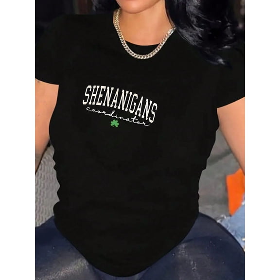 Funny Shenanigans Coordinator Clover Women Short Sleeve Casual Graphic T-Shirt