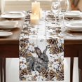 thumbnail image 3 of Table Runners 70 Inches Long Dress Scarves, Grey Rabbits Farmhouse Coffee/Dining/Kitchen Table Decor, Holiday Table Runner, Pine Cones Brown Plants Farmhouse Wooden 13x70 Inch, 3 of 9