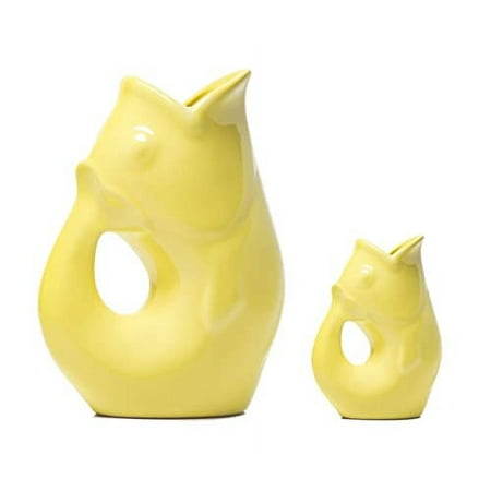 

Fish Pitcher - Set Of 2 - Lemon Yellow French Inspired Design Large Pitcher 42 Oz. With Matching Baby