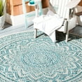 thumbnail image 3 of SAFAVIEH Courtyard Josiah Geometric Indoor/Outdoor Area Rug, Light Grey/Teal, 3' x 3' Round, 3 of 6