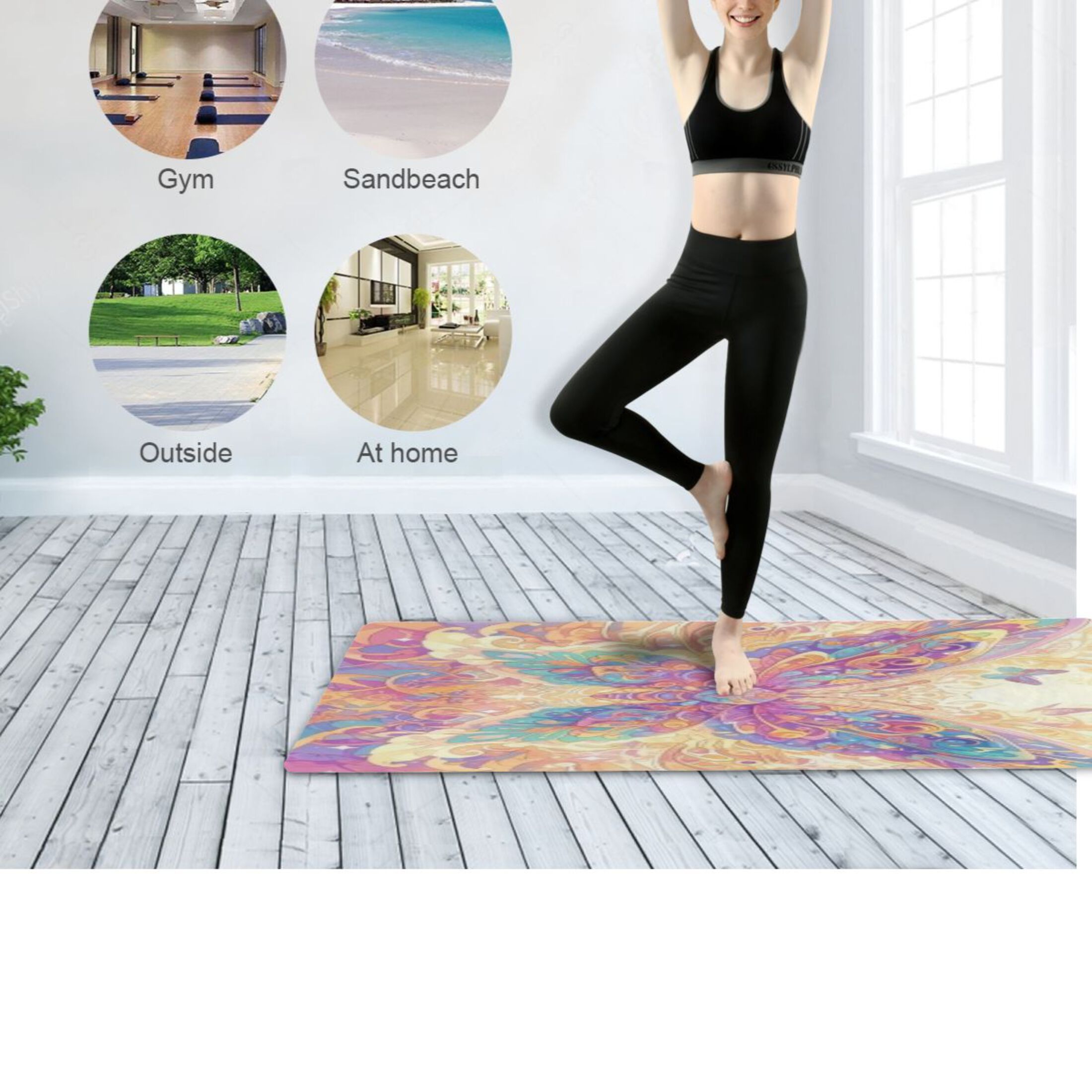 BZSMCE Yoga Mat Women Fitness Mat Pastel Iridescent Butterfly Pattern