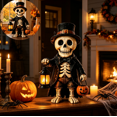 thumbnail image 3 of Halloween Resin Skeleton Gentleman Figurine, Adorable Handcrafted Halloween Decor for Rustic Fall Tiered Tray and Mantel Display, 3 of 6