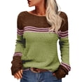 thumbnail image 2 of YDFCWXW Women Autumn Winter Colorblock Pullover Sweaters Round Neck Striped Slim Fitting Knitwear Tops AG, XL, 2 of 6