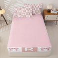 thumbnail image 4 of Homewish Girly Personalized Gifts Zipper Twin Comforter Sets with Fitted Sheet and 2 Pillowcases,Pink Grid Alphabet R Print Zipper Bedding Set For Kids,Pink Reversible,4-Piece, 4 of 7