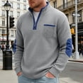 thumbnail image 2 of TOUMENY Men Sweater Zip Mock Neck Long Sleeve Casual Pullover Fall Winter Loose Solid Knit Tops Gray XXXL, 2 of 5