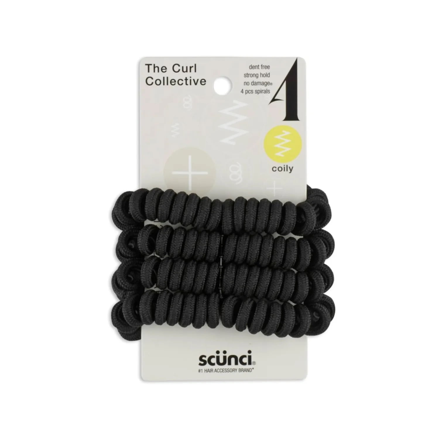 (4 pack) Scunci The Curl Collective Coily Hair Elastics, Black, 4-Pieces