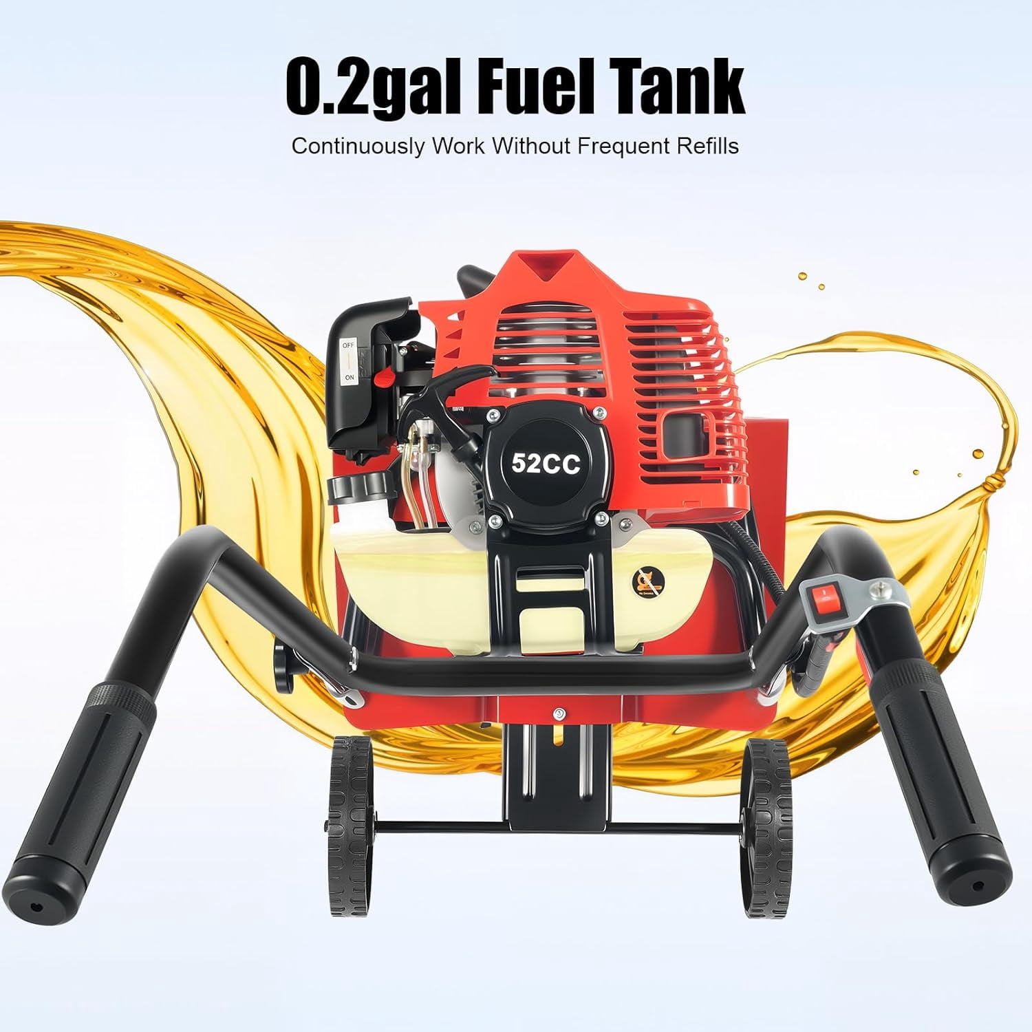 52cc Gas Power Garden Tiller Cultivator, 2-Stroke Mini Gasoline Tiller Hand Rotary Cultivator Garden Tool 0.2gal 14.17in Width Farmyard Rototiller for Sandy Land Loose Soil