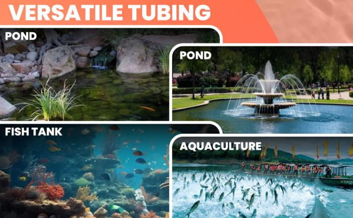 Self-Sinking Weighted Pond Aerator Hose Set (with Stainless Steel Clips & Copper Repairers), Black Fabric High Pressure Leak-Proof Garden Watering Hose, Lightweight and Portable, No Kinks