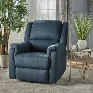 Noble House Pete Standard Fabric Tufted Swivel Glider Recliner, Navy Blue
