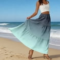 thumbnail image 5 of LWavelet Women Ombre Tiered Maxi Skirt Elastic High Waist With Pockets Casual Long Skirt Turquoise 2XL, 5 of 6