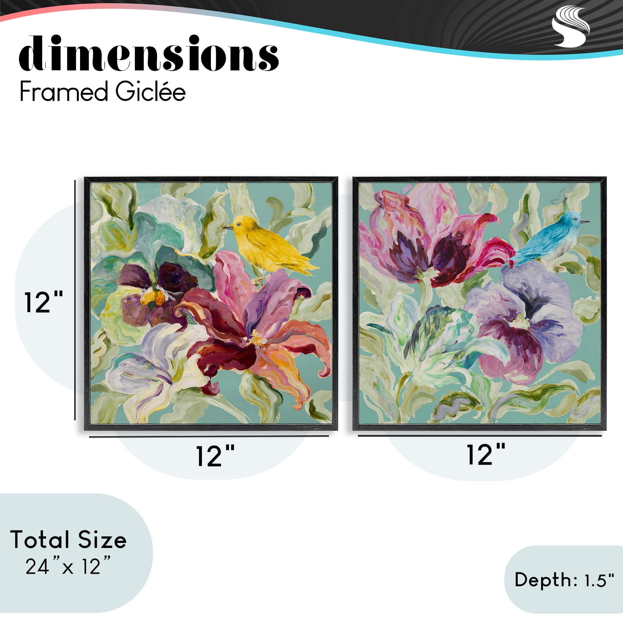 Stupell Industries Lyrical Garden Canaries 2 Piece Black Framed Giclee Art Set, design by Lanie Loreth