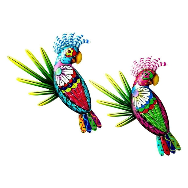 2 esculturas de loros de metal para decoración de pared, para el hogar, la cocina, la valla y el balcón. Rojo y verde