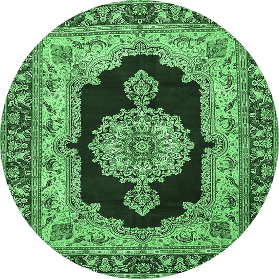 Ahgly Company Indoor Round Medallion Emerald Green Traditional Area Rugs, 8' Round