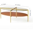 thumbnail image 2 of Rectangle Coffee Table Mid-Century Modern Design L W x H for Living Room - Structure Amber Glass Top and Walnut MDF Shelf Sleek Conical Metal Legs with Gold Finish, 2 of 8