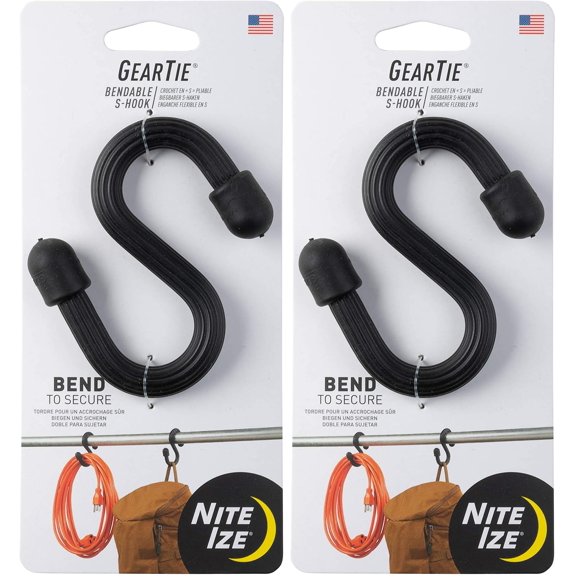 Gear Tie Gancho en S Flexible Negro Nite Ize (Paquete de 2)