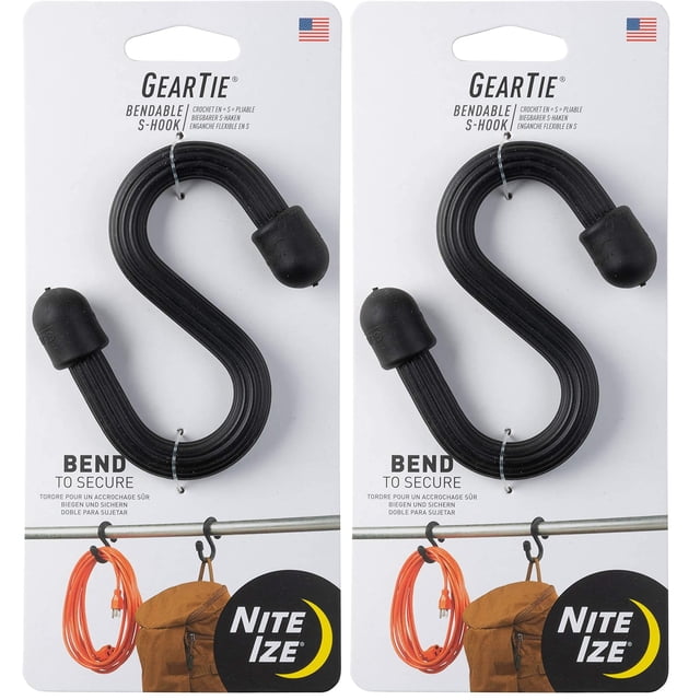 Gear Tie Gancho en S Flexible Negro Nite Ize (Paquete de 2)