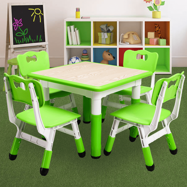 CazToi Set de Mesa y Sillas para Niños de 5 Piezas, Mesa de Actividades Cuadrada de 60x60cm con 4 Taburetes