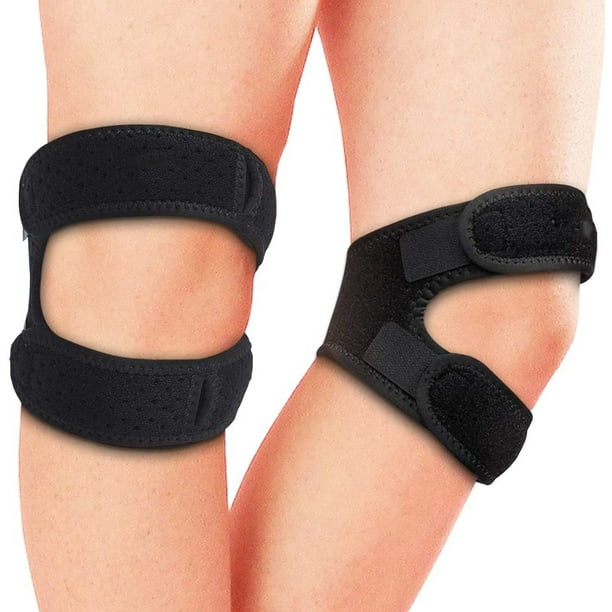 Knee Brace Plus Size, Dual Patella Tendon Support Strap, Adjustable  Neoprene Stabilizer for Meniscus TearBLACK 