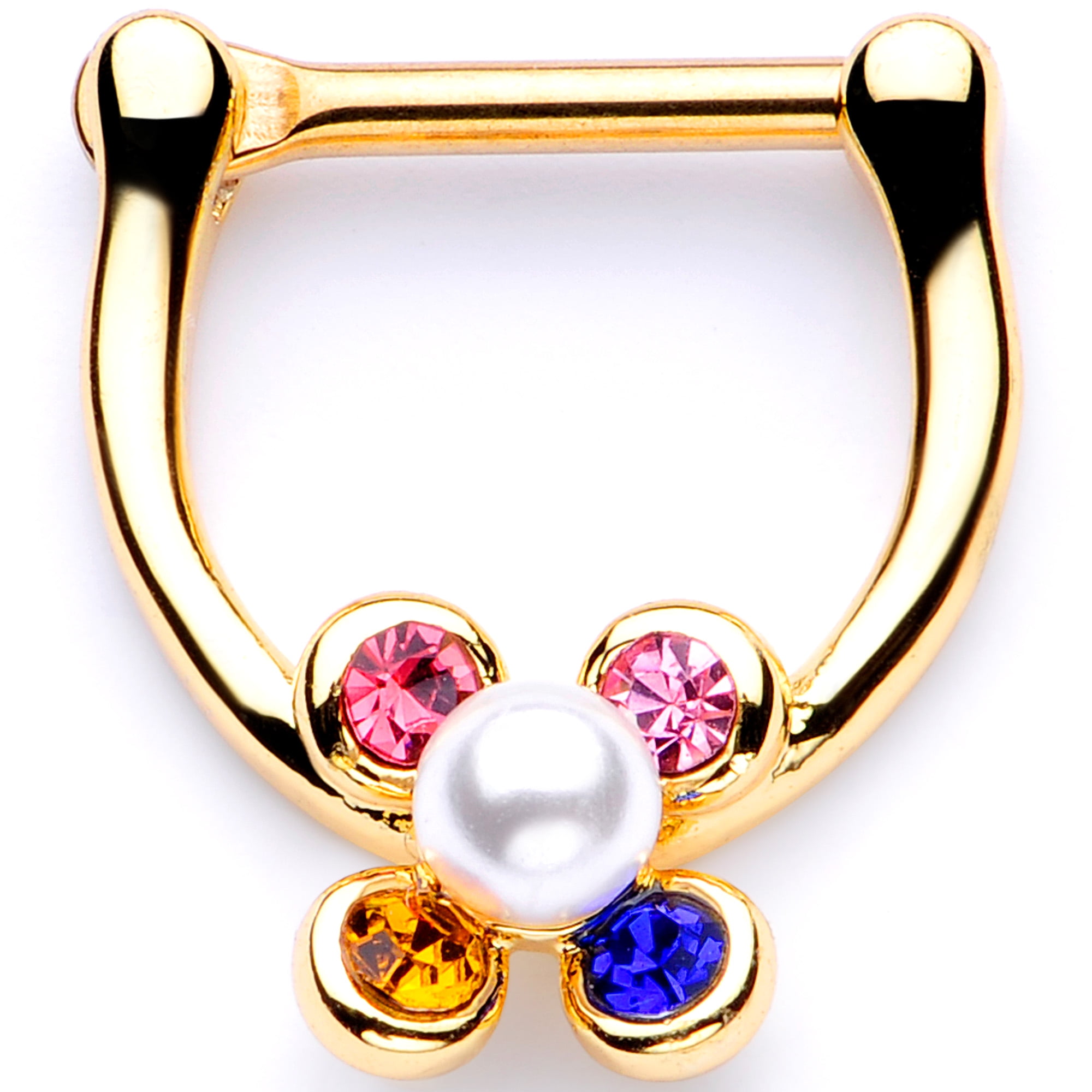 Body Candy Womens 16G PVD Steel Septum Jewelry Pink Blue Accent Daith