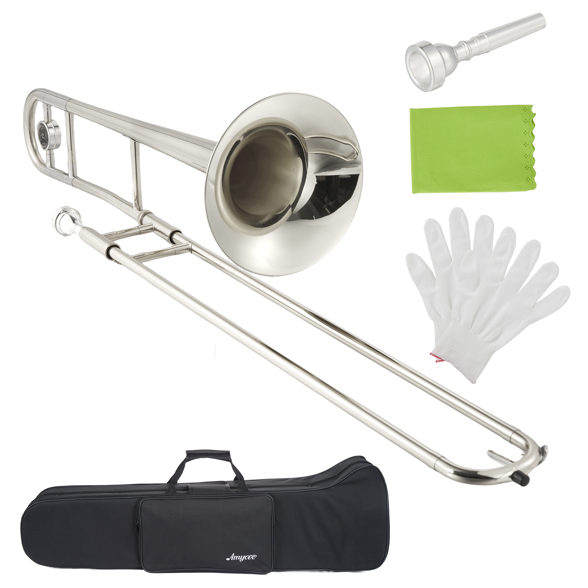 CazToi Bb Alto Trombone Nickel-Plated Brass with Mouthpiece Case & Cleaning Kit