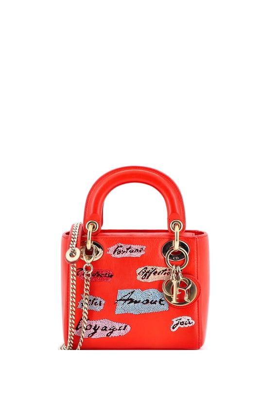 Pre-Owned Lady Dior Chain Bag Beaded Leather Mini By Rebag