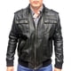 thumbnail image 1 of Chamarra de piel negra para caballero con 5 bolsas frontales, acrilán en cintura y puños, cuello de broches y bolsa en manga Castelli Leather Authentic Ferragamo Juvenil con 1 bolsa en brazo y 5 bolsas frontales, acrilán en cintura y puños, 1 of 4