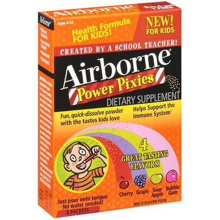 Airborne Kids Power Pixies Powder Dietary Supplement Packets, Variety Flavors, 8 Count