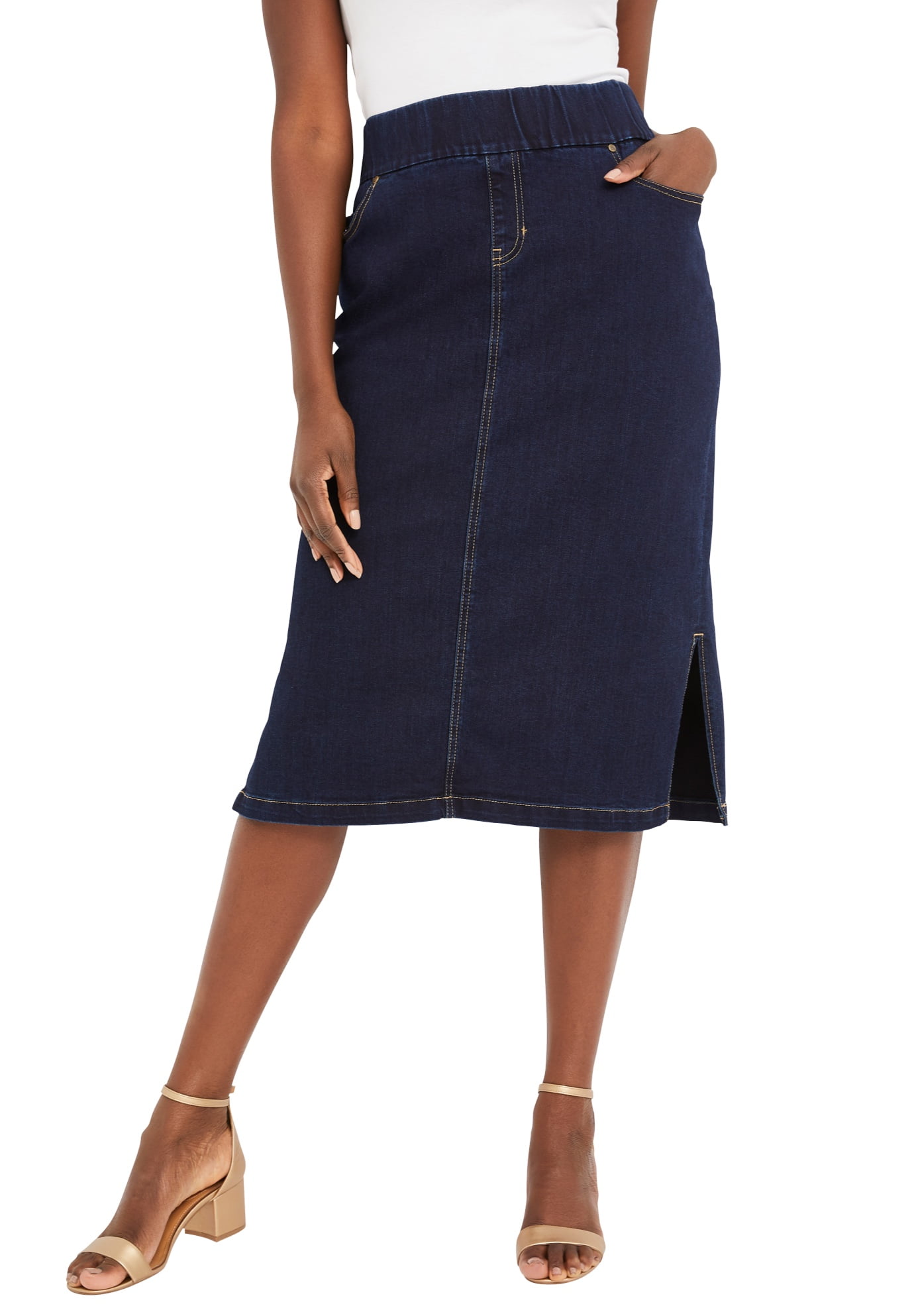 Ladies Elasticated Waistband Midi Skirt