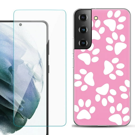Slim-Fit TPU Fashion Phone Case for Samsung Galaxy S22 5G, with Tempered Glass Screen Protector, by OneToughShield ® - Pet Paw/ Pink