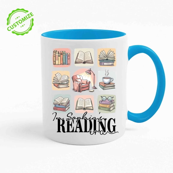 Lazaofficial Custom Reading Mug - In My Reading Era Coffee Cup with Book & Cozy Icons - Personalized Name Gift for Book Lovers, Readers, Bookworms, Birthday or Holiday