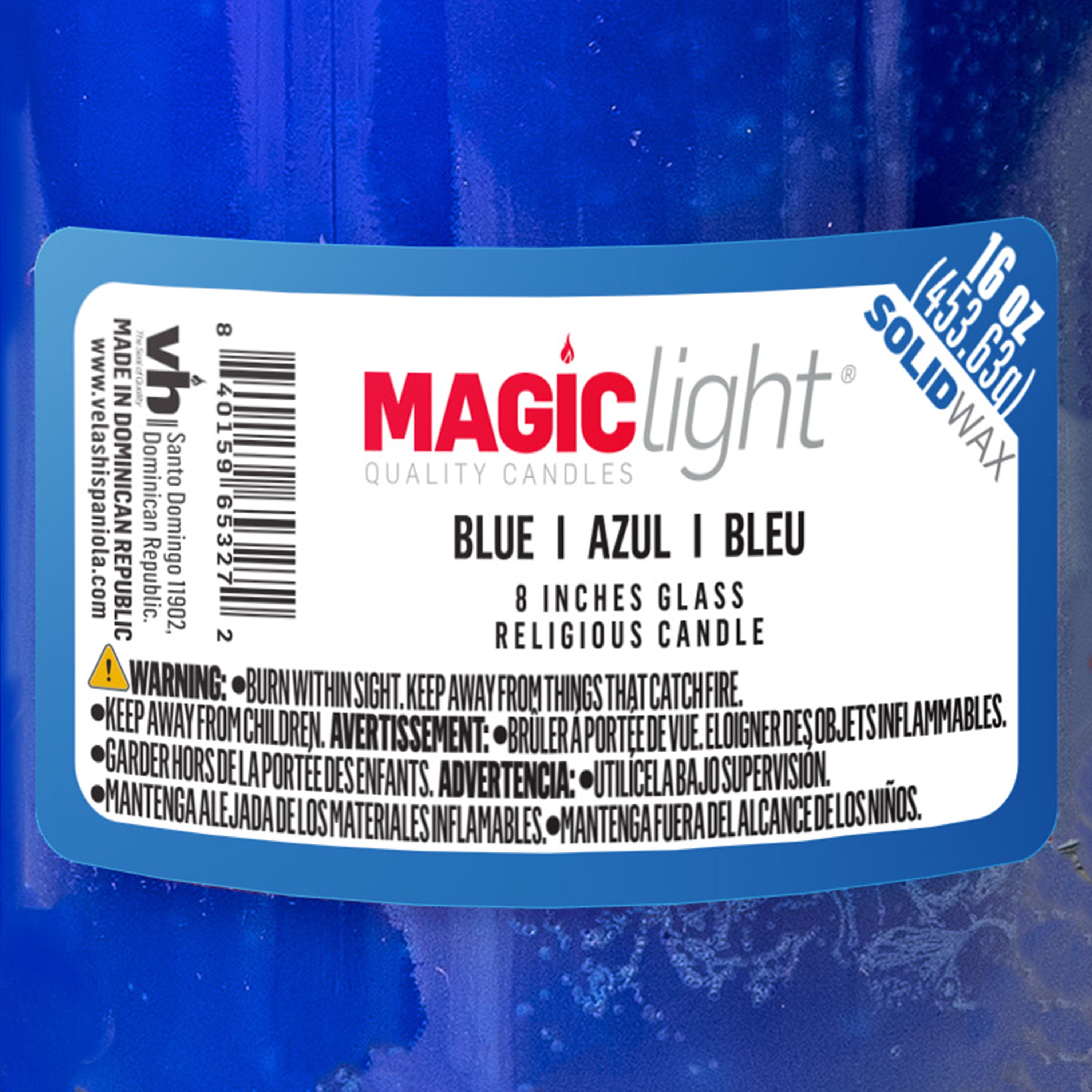 (2 pack) MagicLight Religious Candles 16 oz - Clear Glass Jar, Unscented Blue Wax