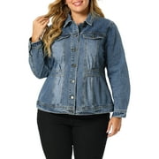 MODA NOVA Juniors Plus Size Long Sleeve Button Denim Jacket