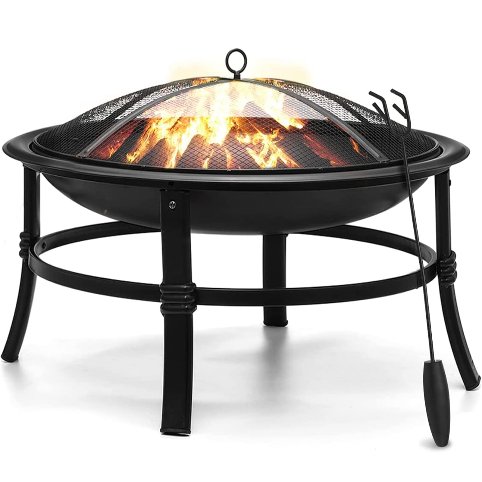 Outdoor 28" Mobile Portable Round Steel Wood Fire Pit with Convenient Wheels 
