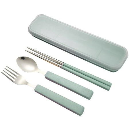 

Tangnade Home DIY products handmade art 3pcs/set Spoon Fork Chopsticks Stainless Steel Travel Cutlery Tableware Box Sale Green