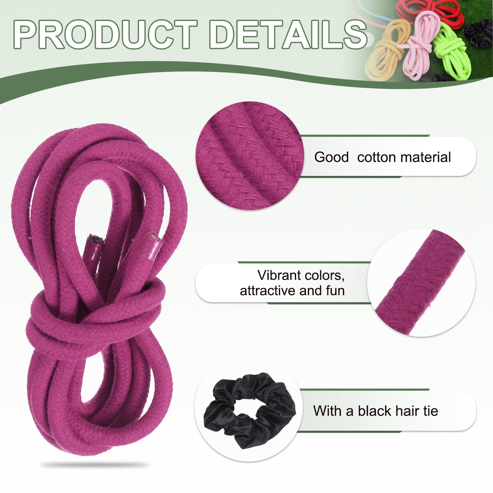 Gymnastics Rope, Exercise Fitness Aerobic Gymnastic Skipping, Rhythmic Gymnastics Arts Rope with Hair Tie 3 Meters& 2Pcs & Rose Red - Fit for (Fitness/Outdoor Activities/Yoga)