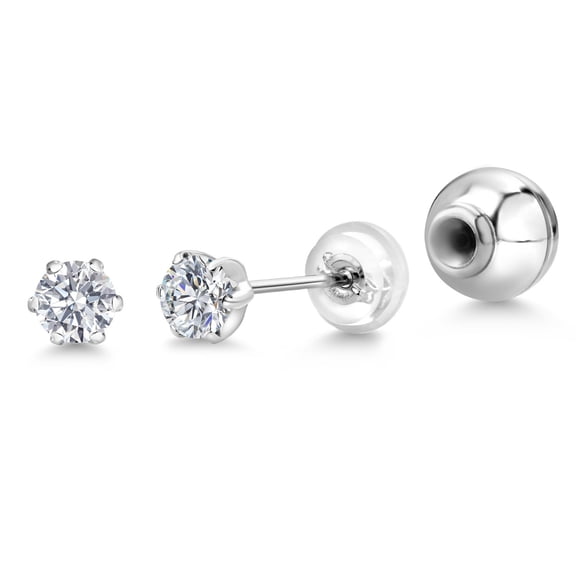 Gem Stone King Platinum White Lab Grown Diamond Stud Earrings for Women Men (0.54 Cttw, Gemstone April Birthstone, Round 4MM)