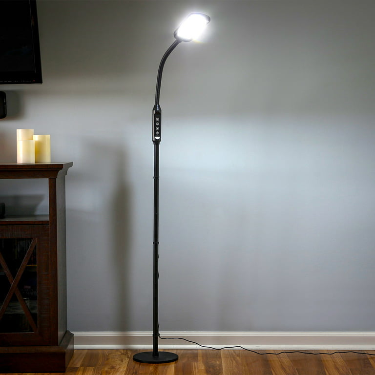 Brightech Litespan - LED Floor Reading Lamp, Modern Wooden Style,  Adjustable Gooseneck, 850-950 Lumens, 12W, 3-Year Warranty