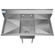 Freestanding Stainless Steel 45 in. 2-Hole Single Bowl Commercial Kitchen Sink