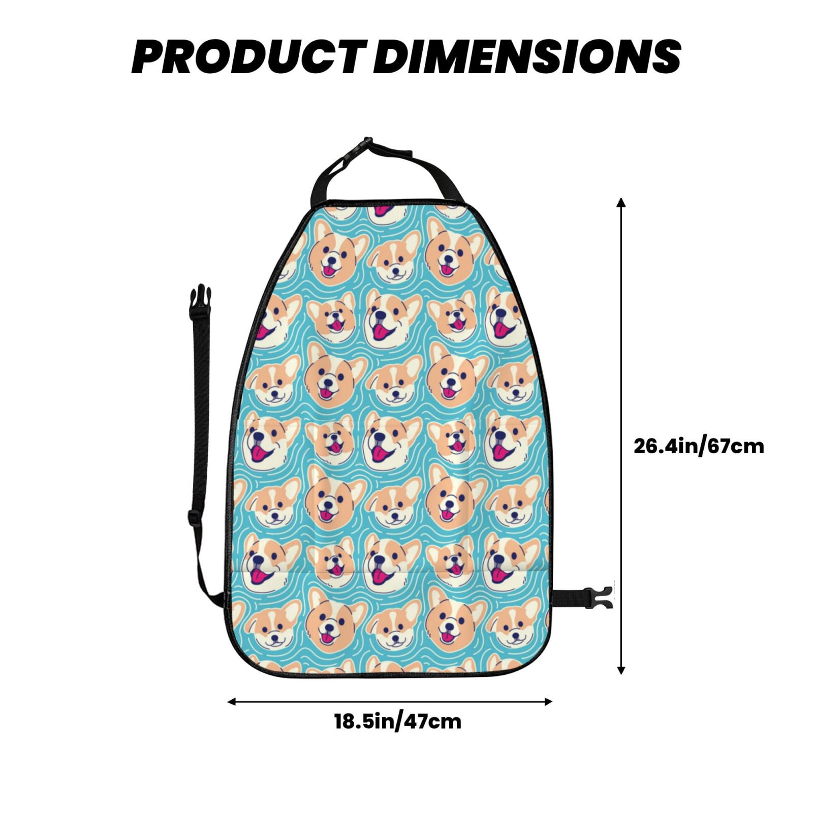 Xecao Cute Corgi Head Pattern Car Seat Back Protector 2 Pack Large Capacity Pocket, Kick Mats Back Seat Protector