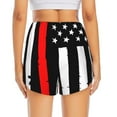 thumbnail image 4 of Xecao's Firefighters USA Flag for a double-layer running short for women, perfect for gym, tennis, and more, featuring a convenient pocket., 4 of 9