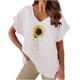 thumbnail image 1 of Camiseta de Manga Corta con Cuello en V con Impresión de Girasol, Algodón Casual Y Top de Cáñamo, 1 of 6